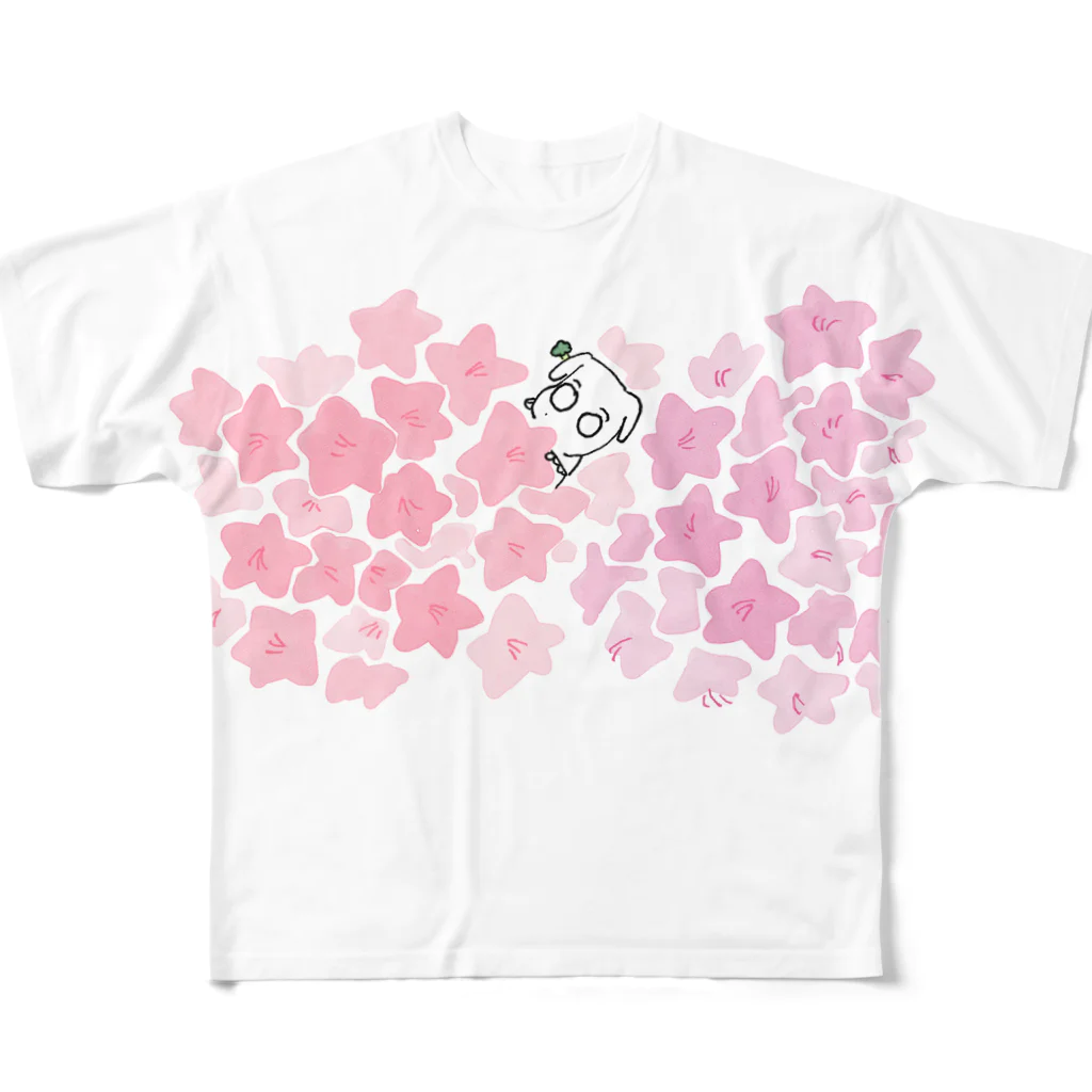 温泉川ワブ♨️単行本発売中のぽよん丸〜ピンク花〜 フルグラフィックTシャツ