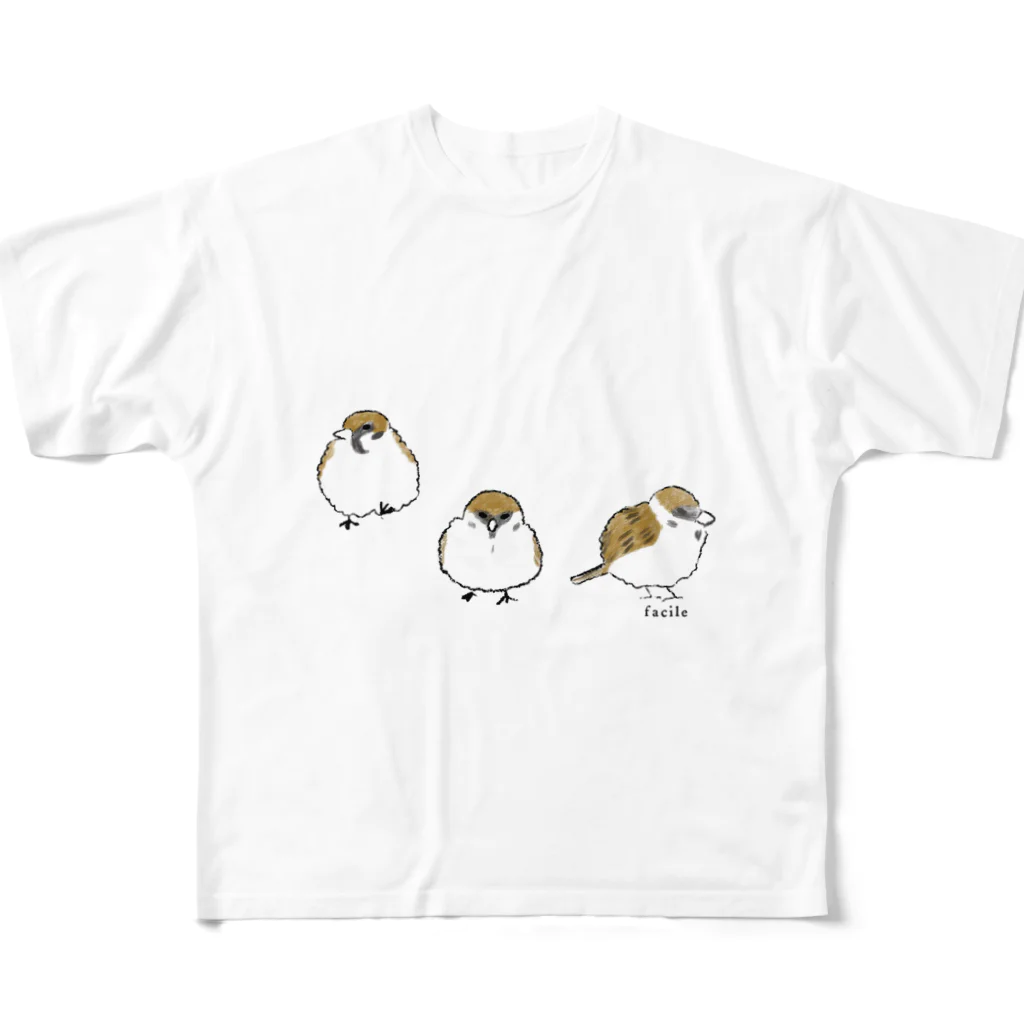 文鳥うさぎ猫とりTシャツスマホケース-facileのふくらすずめ フルグラフィックTシャツ