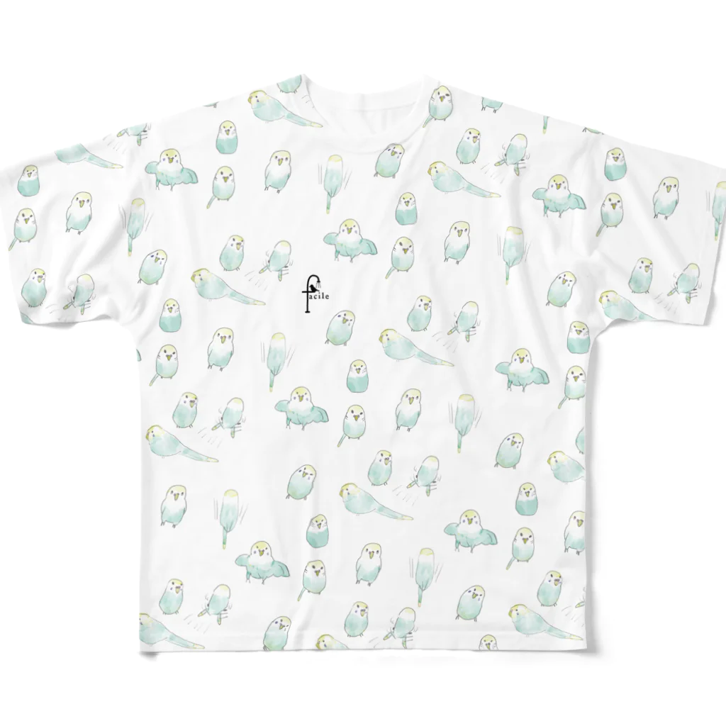 文鳥うさぎ猫とりTシャツスマホケース-facileのセキセイインコ（レインボー）ラッシュ フルグラフィックTシャツ