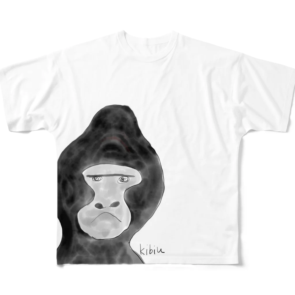 消しゴムはんこ工房kibiuのゴリラさん All-Over Print T-Shirt