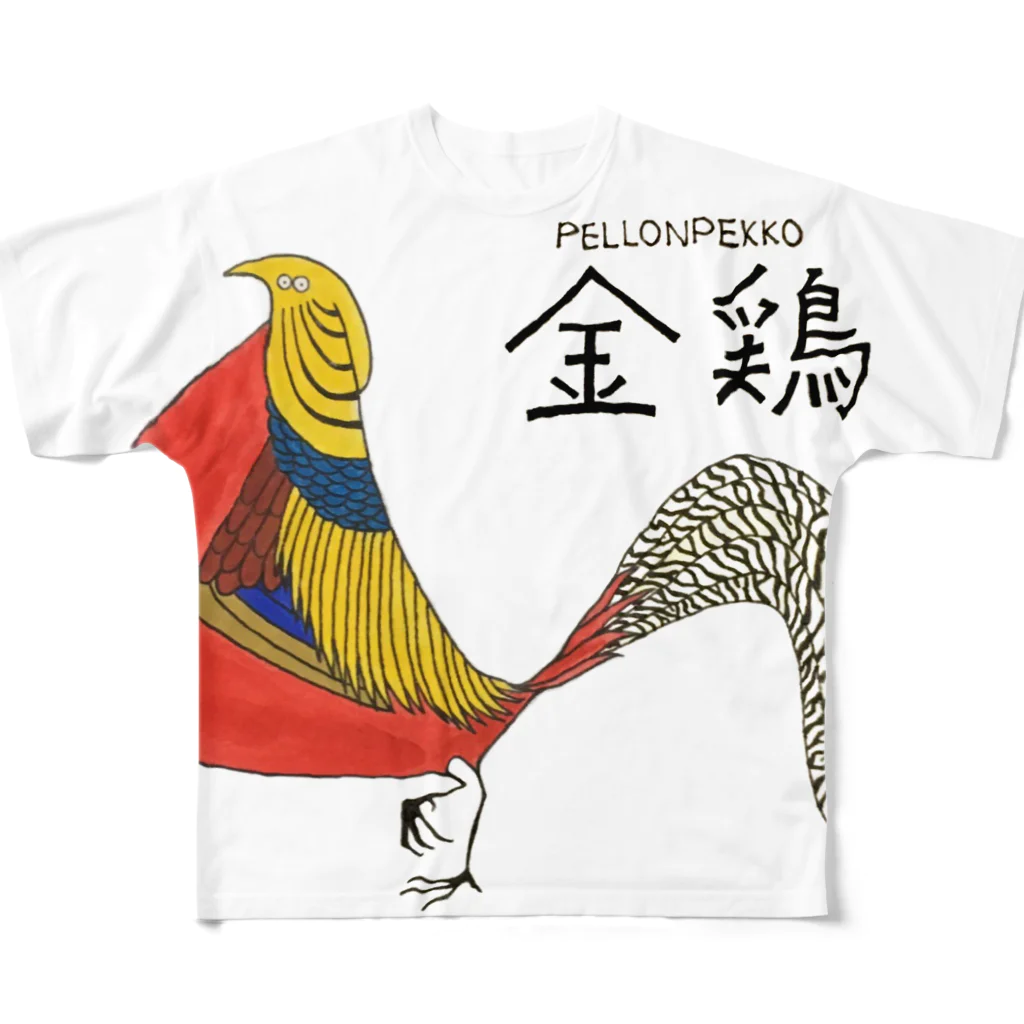 PELLONPEKKOの金鶏 フルグラフィックTシャツ