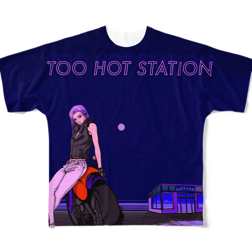 YASUHIRO DESIGNのTOO HOT STATION フルグラフィックTシャツ