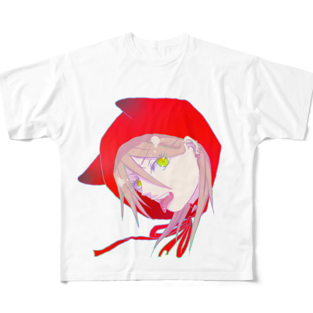 夜店のオオカミフードの赤ずきんちゃん　カラフル All-Over Print T-Shirt