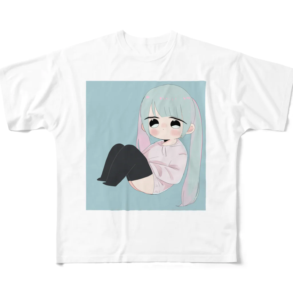 さくらのだぼだぼパーカーと黒ニーソの少女 フルグラフィックTシャツ