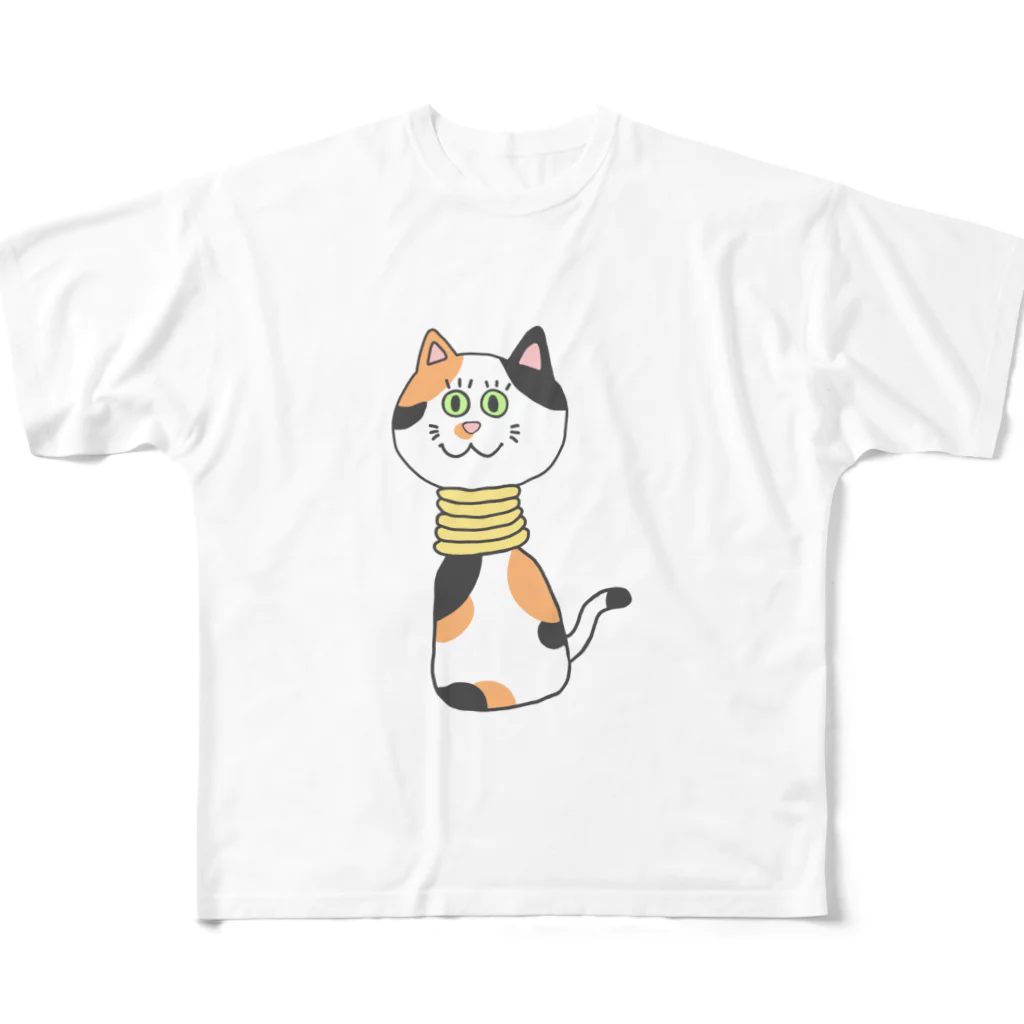 alcorのくびなが猫(三毛) フルグラフィックTシャツ