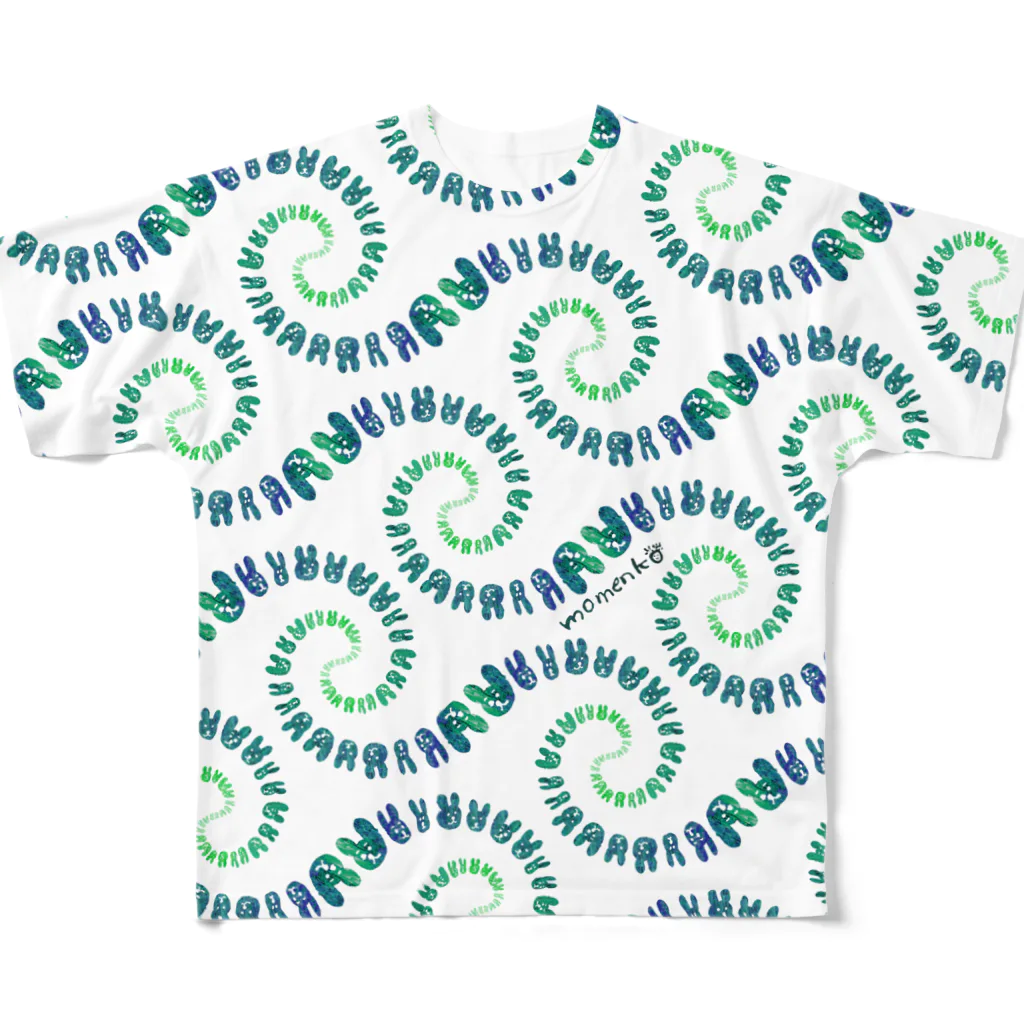 momenkoTWのぐるぐるラビット碧+青 All-Over Print T-Shirt