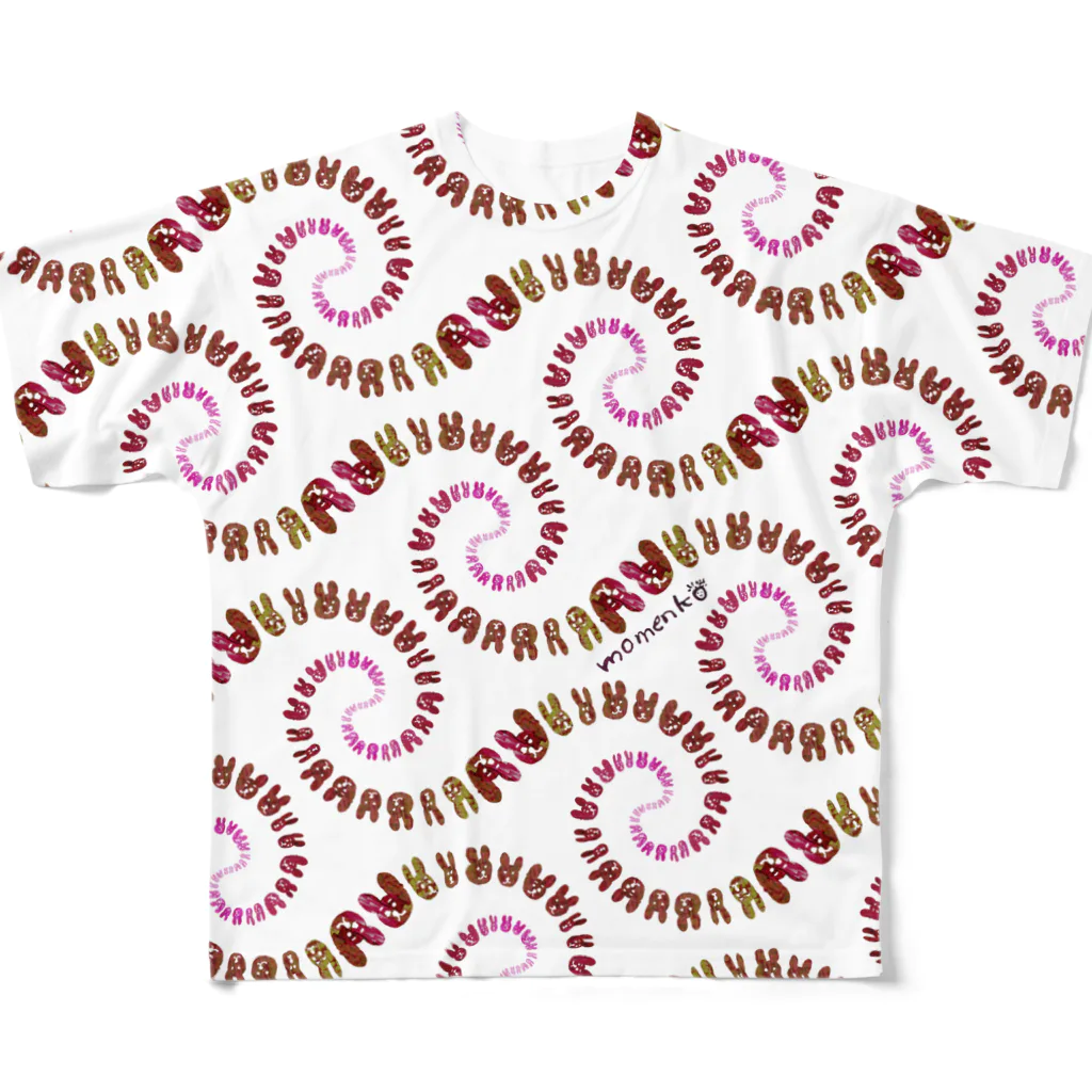 momenkoTWのぐるぐるラビット茶色+ピンク All-Over Print T-Shirt