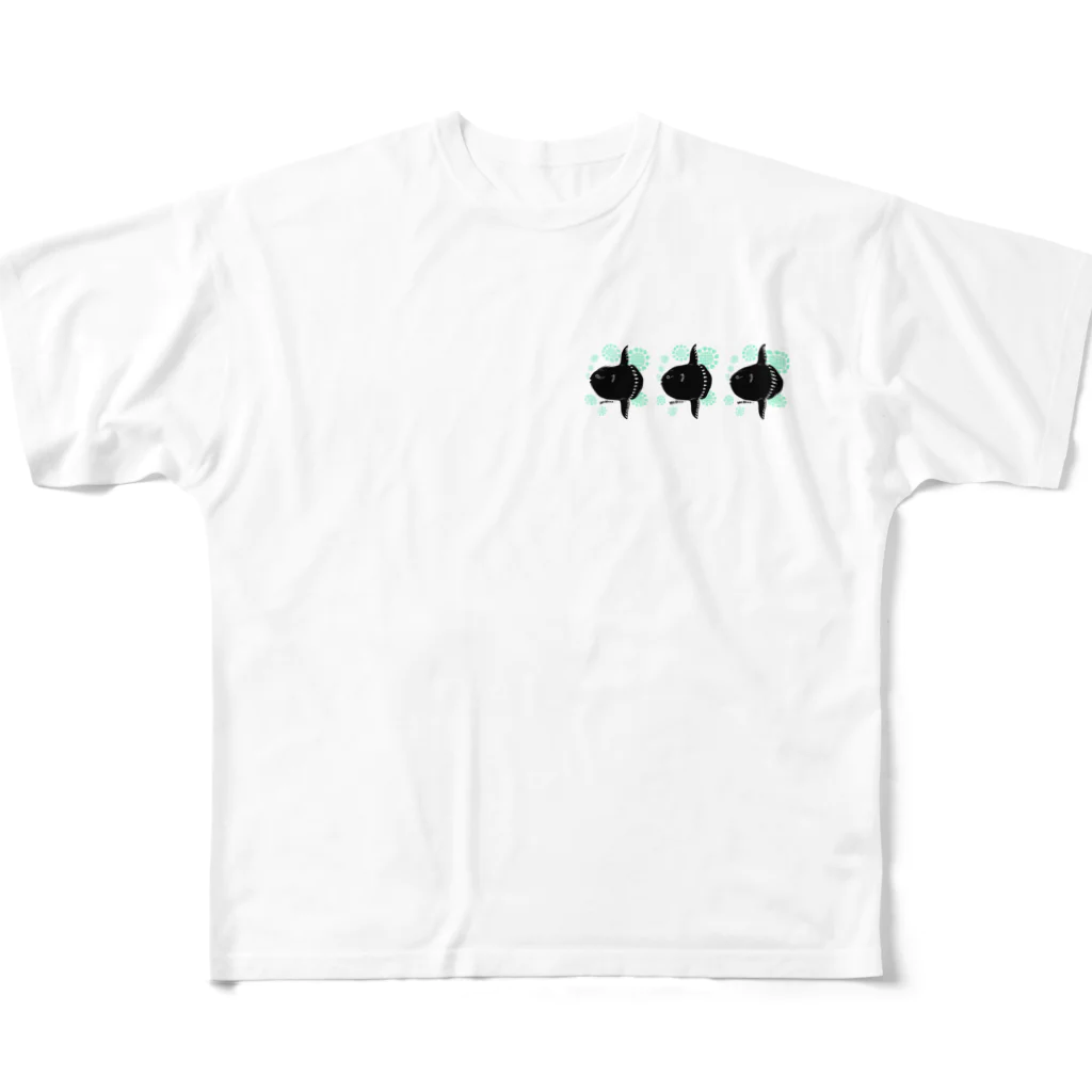 ＰＵＧＬＡＮＤのマンボウ３つ・黒・小 All-Over Print T-Shirt