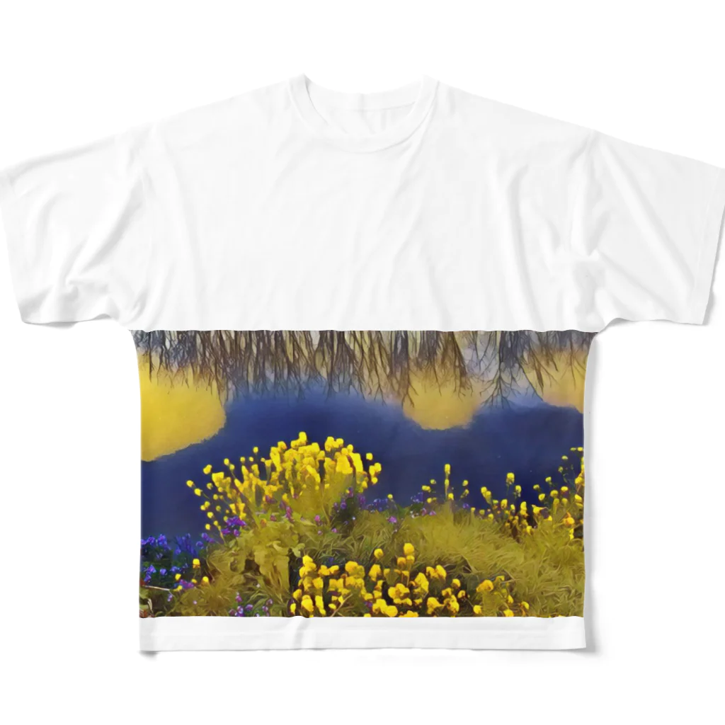 琴璃屋の川と菜の花 All-Over Print T-Shirt