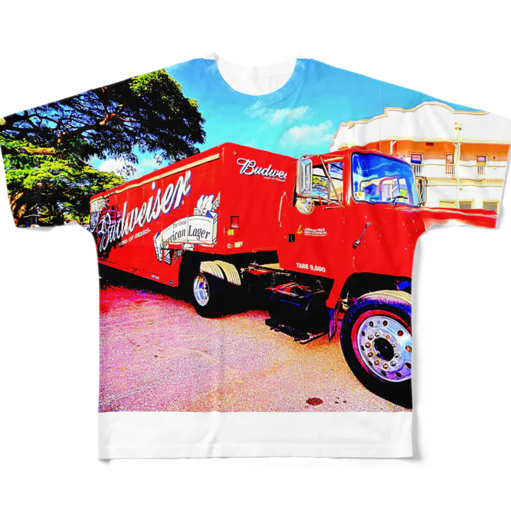 アロハスタイルハワイのハレイワ　バドワイザー（Budweiser） All-Over Print T-Shirt