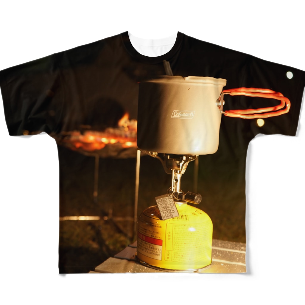 yosiのコッヘルとバーナーと焚き火 All-Over Print T-Shirt