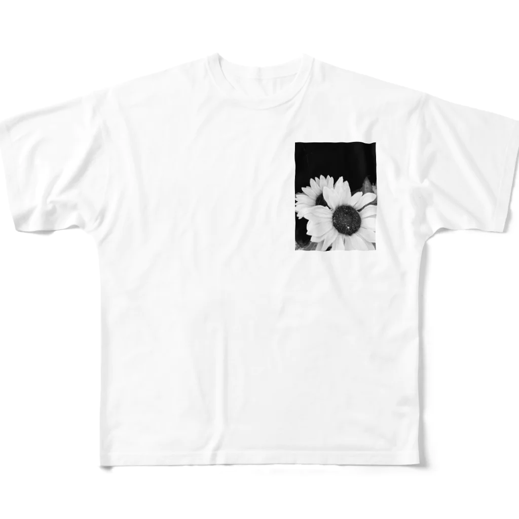 桜牙のWish_your_Smile.ひまわり(モノクロ) フルグラフィックTシャツ