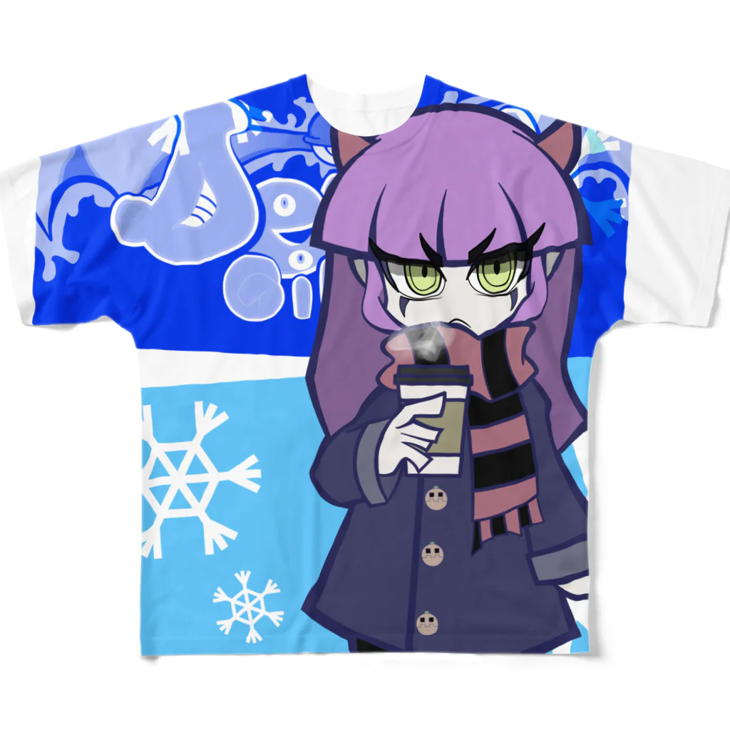 yoheiheyのDemon girls#2 Becca with coffee フルグラフィックTシャツ