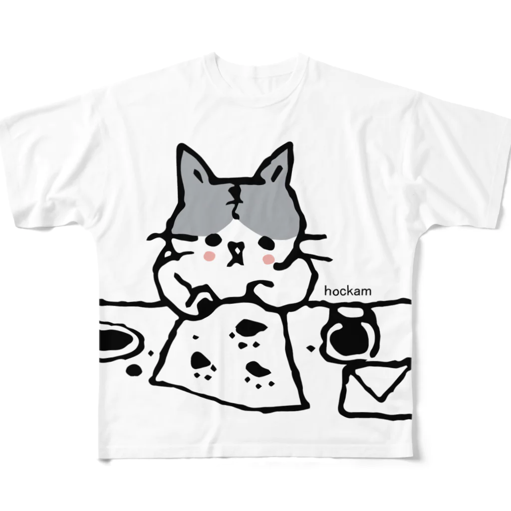 ほっかむねこ屋（アトリエほっかむ）のおてがみかくねこ フルグラフィックTシャツ