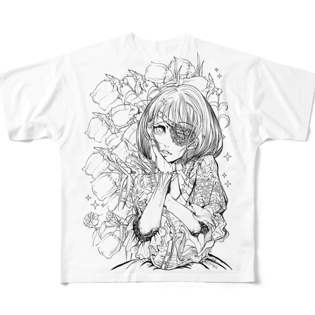 眼帯女子部のレース眼帯女子 All-Over Print T-Shirt