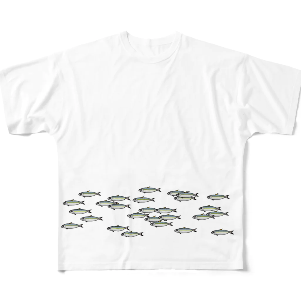 魚長～UoChou～のウルメイワシの群れロール柄 フルグラフィックTシャツ