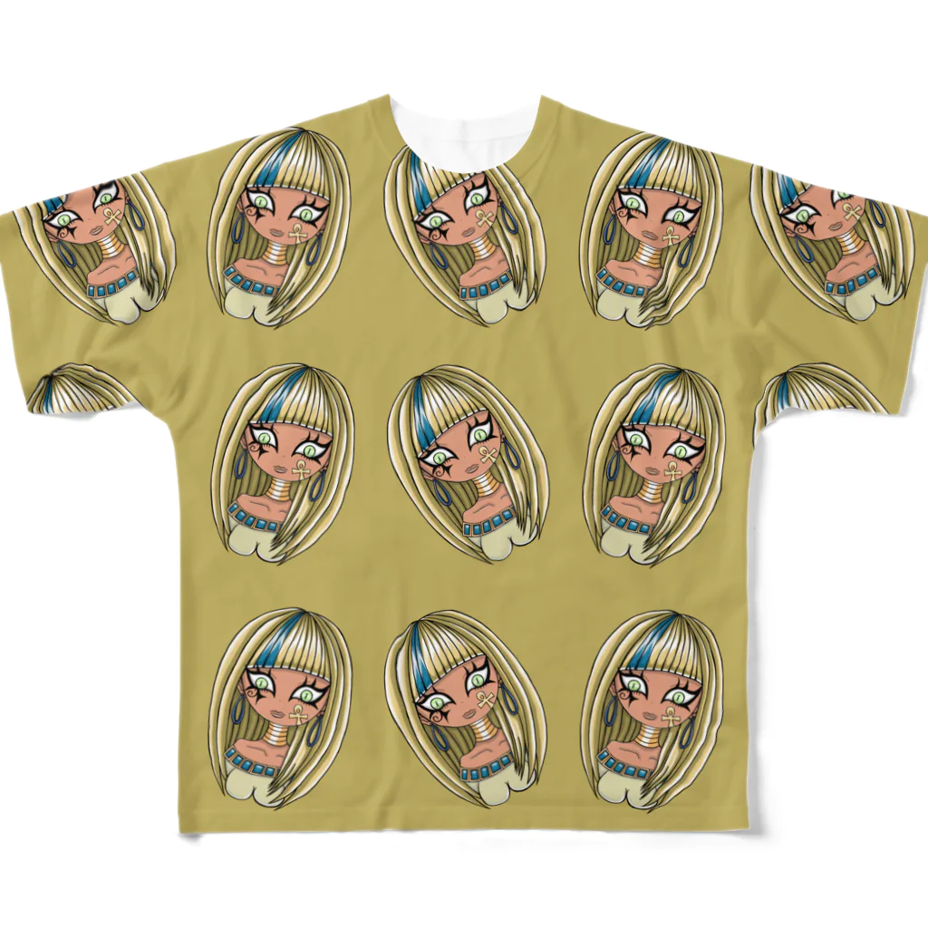ツインテガスマスク女画家紅尾ちゃんのアイテムショップの古代エジプト風ギャル総柄エジプト風カラー All-Over Print T-Shirt