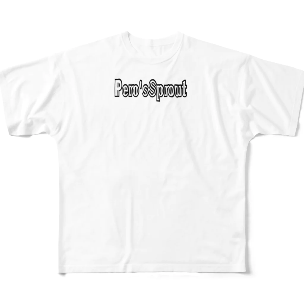 Pero'sSprout(ペロの芽)のセピア色のロゴ入り All-Over Print T-Shirt