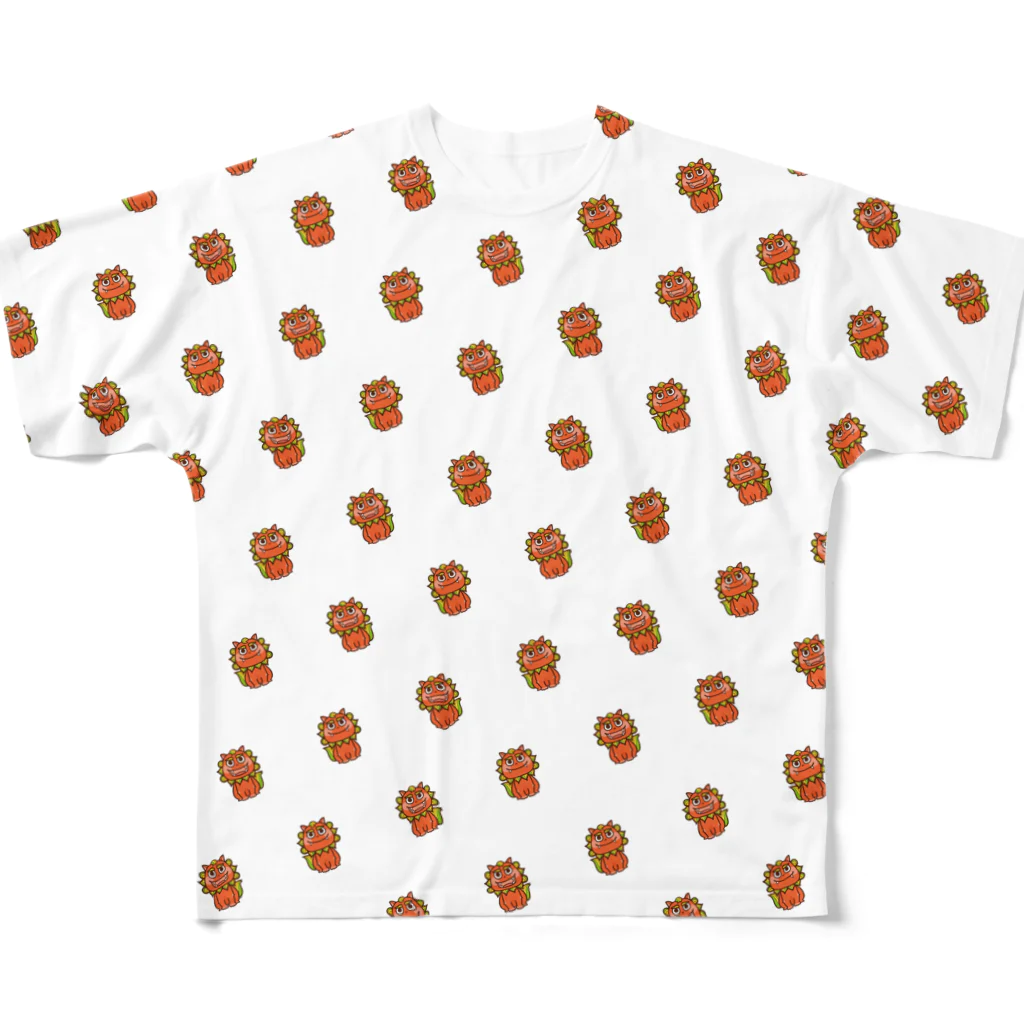 8anna storeの太陽サンサン、オレンジ色の沖縄のシーサー！ All-Over Print T-Shirt