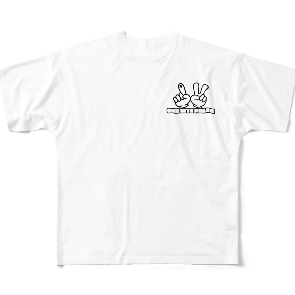 ONE NITE PEACE(ワンナイトピース)のONE NITE  PEACE 指ロゴ フルグラフィックTシャツ