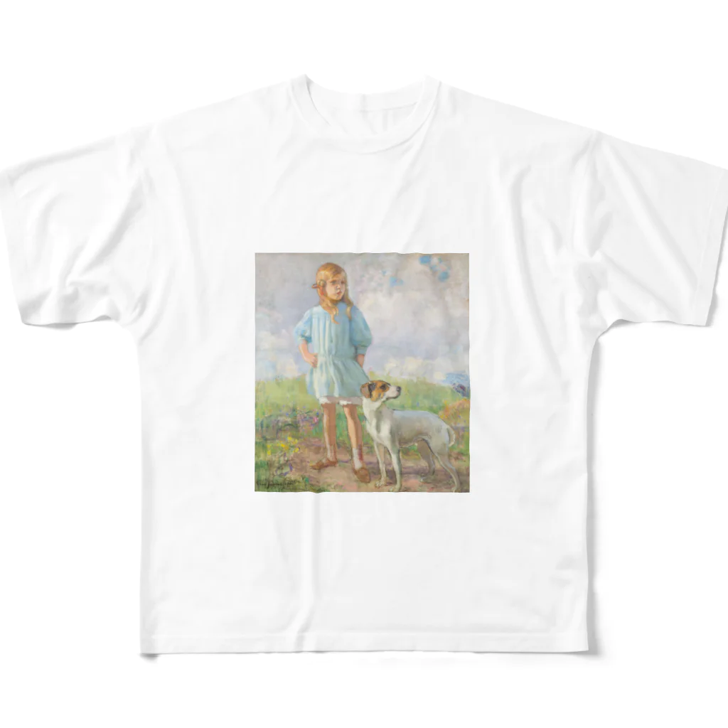 tarinaiのエーロ・ヤーネフェルト「少女と犬」 フルグラフィックTシャツ