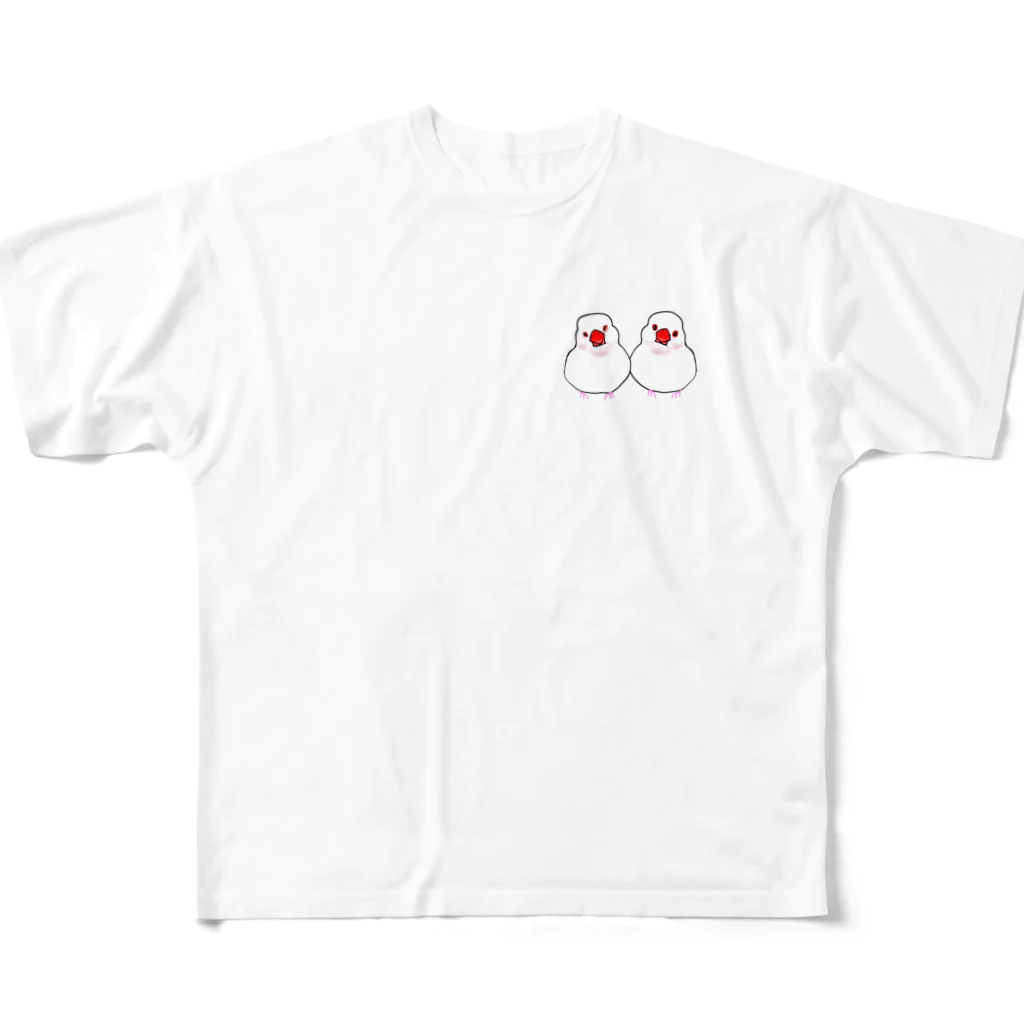 isay-t　・・・　ブンチョウ　鳥 すずめ（スズメ　雀） カエル　蛙　爬虫類　カメ　キンカチョウ　インコ　ヨークシャーテリア　カマキリ　舟　水彩　などのつがいの白文鳥 All-Over Print T-Shirt