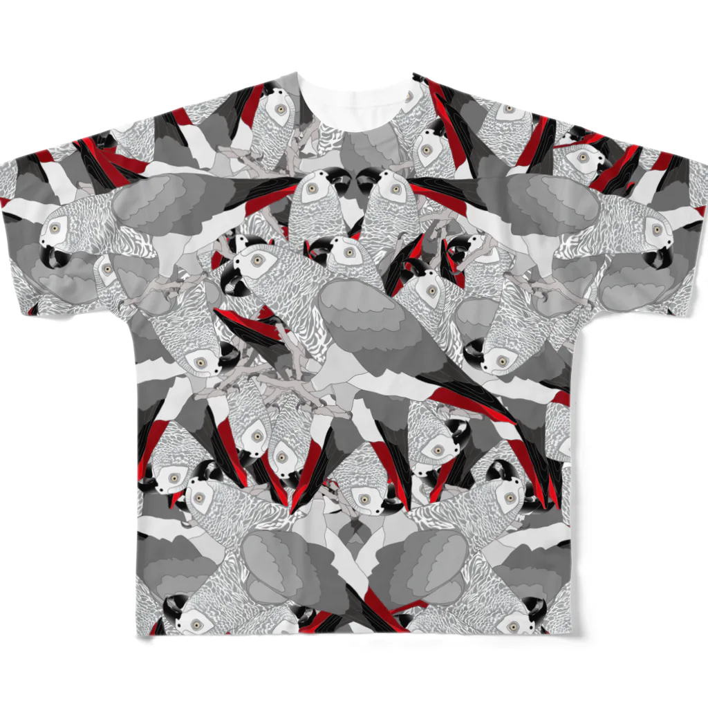 piyopiyobrandのヨウム フルグラフィックTシャツ