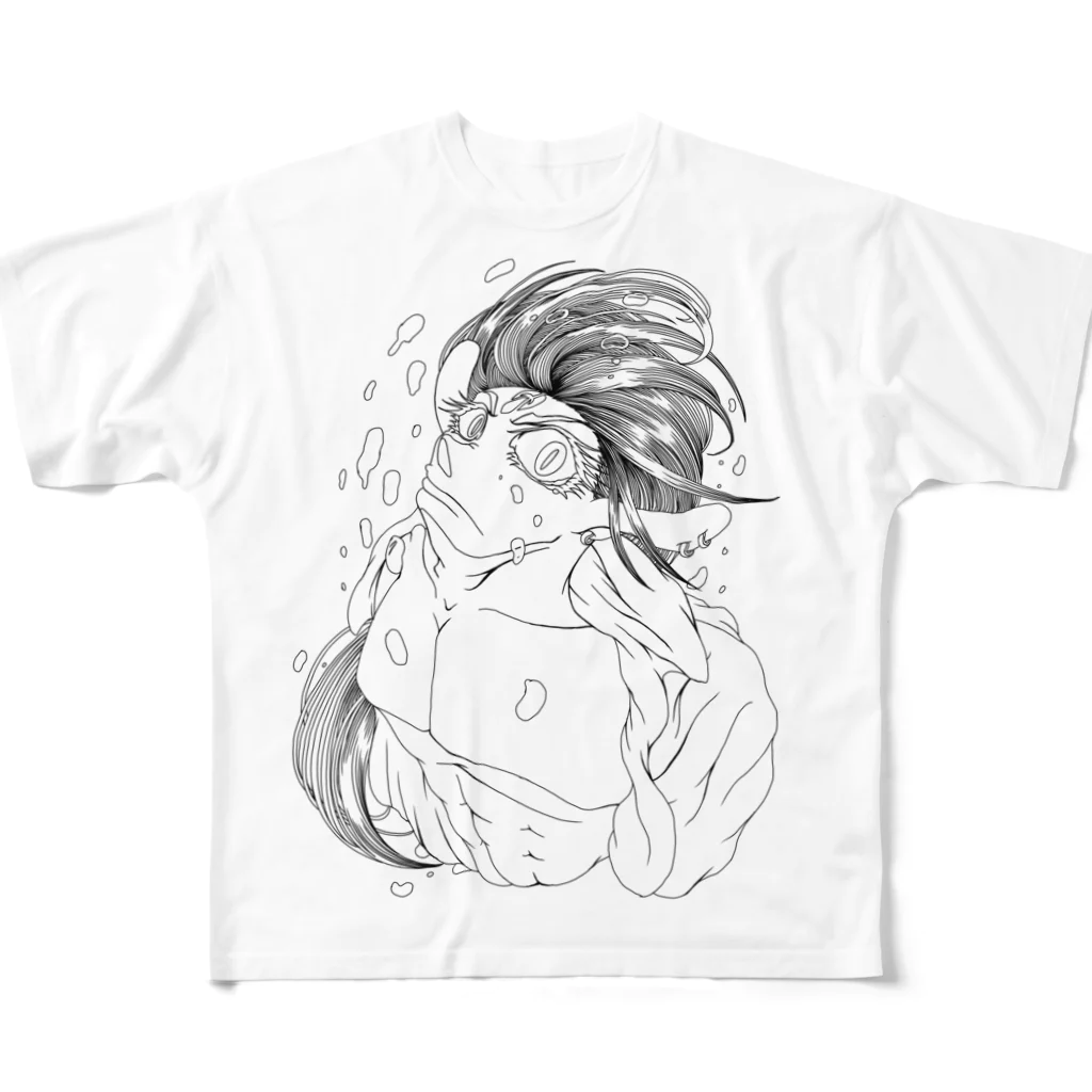 蜜蜂屋グラフィックス★の【棺ノ王子】濡れ髪★シリーズ/ラン フルグラフィックTシャツ