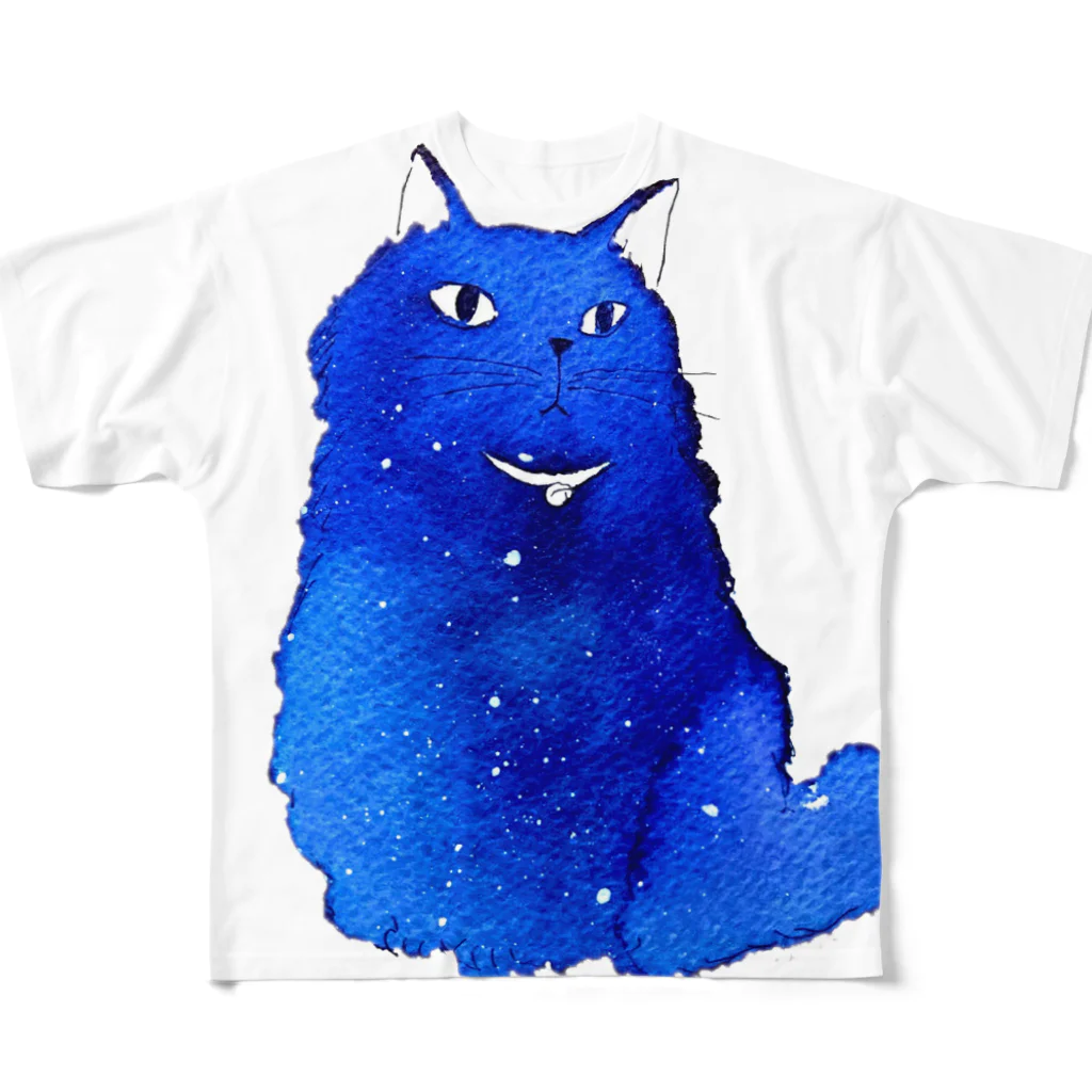 たろくろの蒼い黒猫 All-Over Print T-Shirt