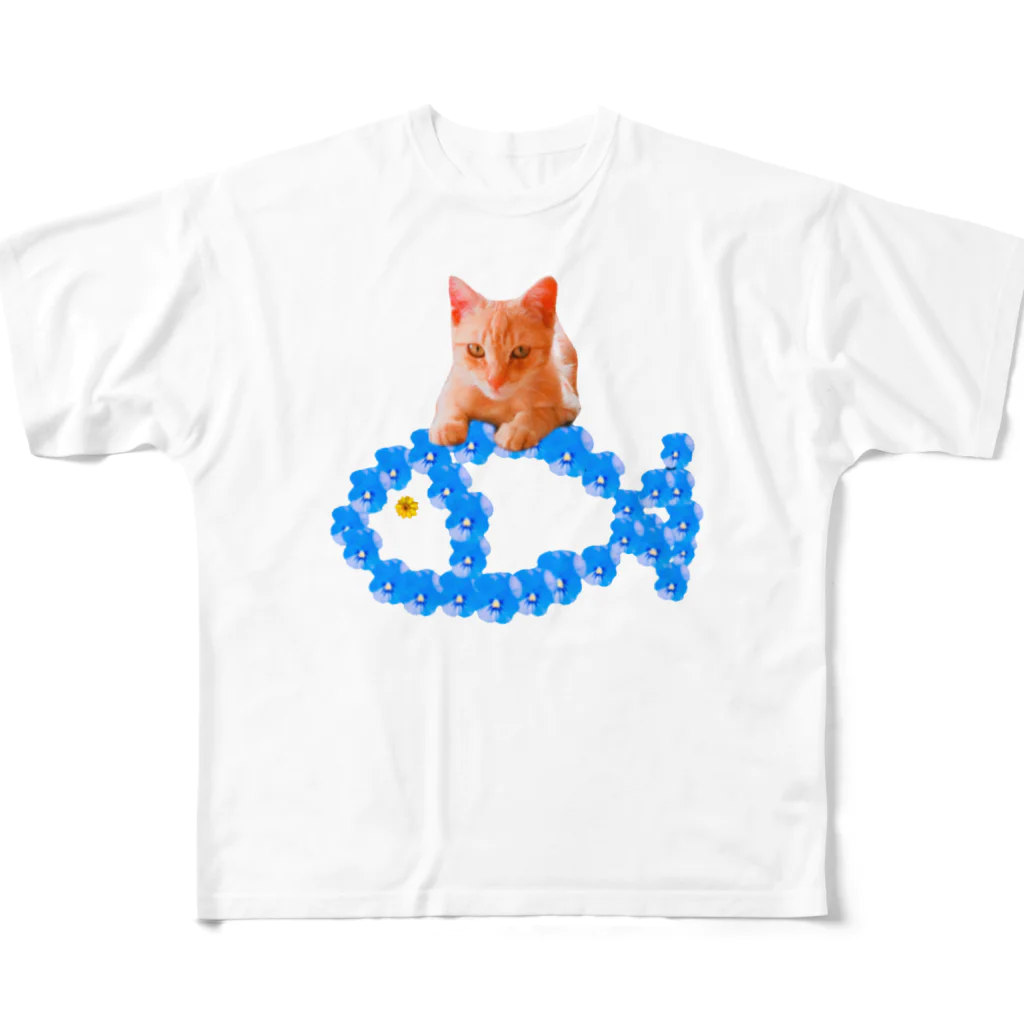 aiueoneko358の猫に魚 フルグラフィックTシャツ