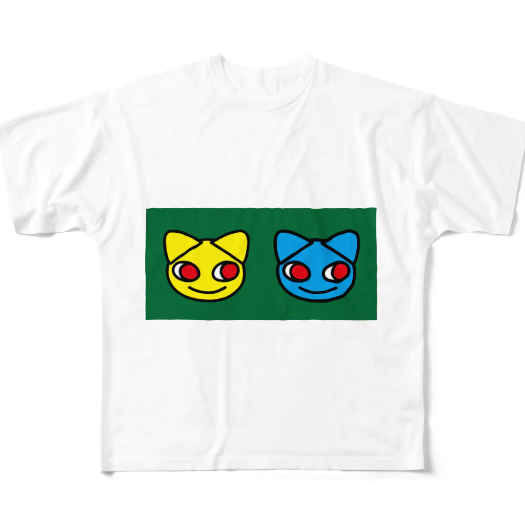 グレープフルーツちゃんのTwoCats_GREEN  フルグラフィックTシャツ