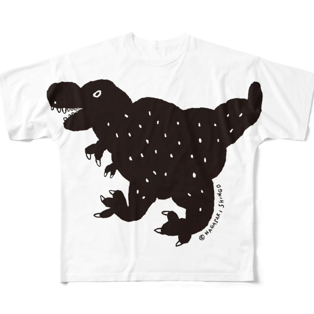 長崎真悟のブラックティラノ フルグラフィックTシャツ