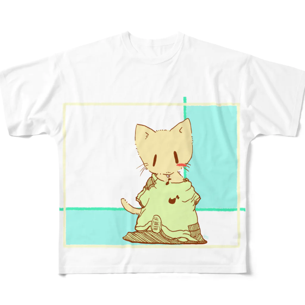 KAZZのだぼっとTシャツにゃんこ フルグラフィックTシャツ