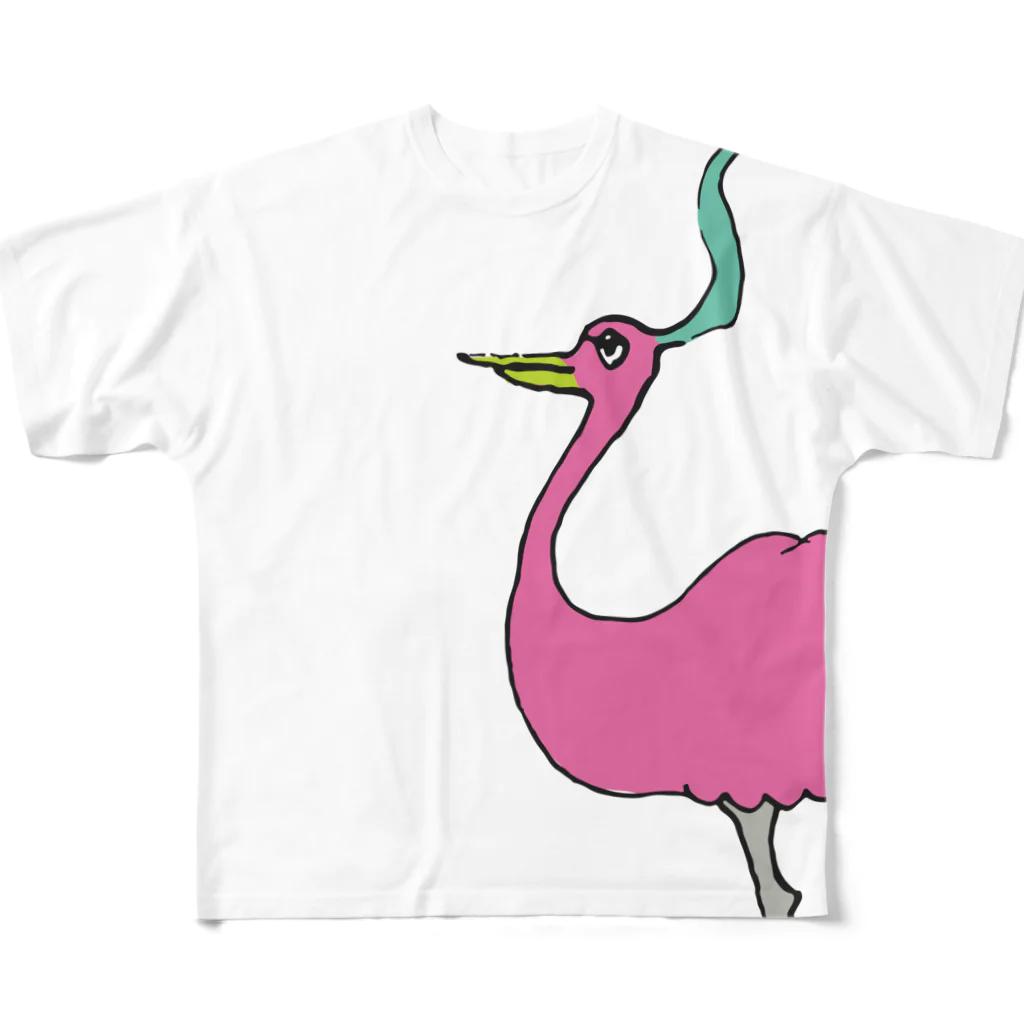 DUCK WORKS FAVORITESの一蓮托生！おしゃま鳥三郎 フルグラフィックTシャツ