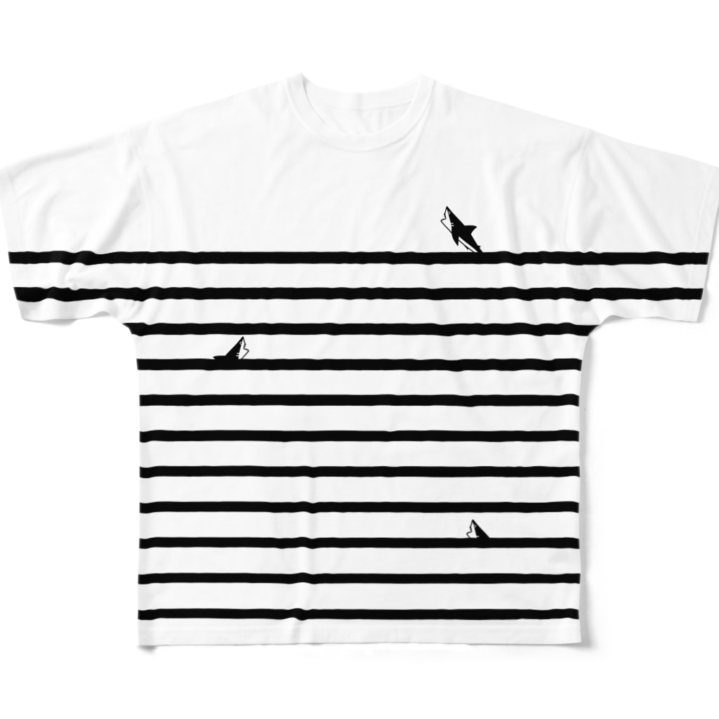 さかたようこ / サメ画家のサメサメボーダー | Black | All-Over Print T-Shirt