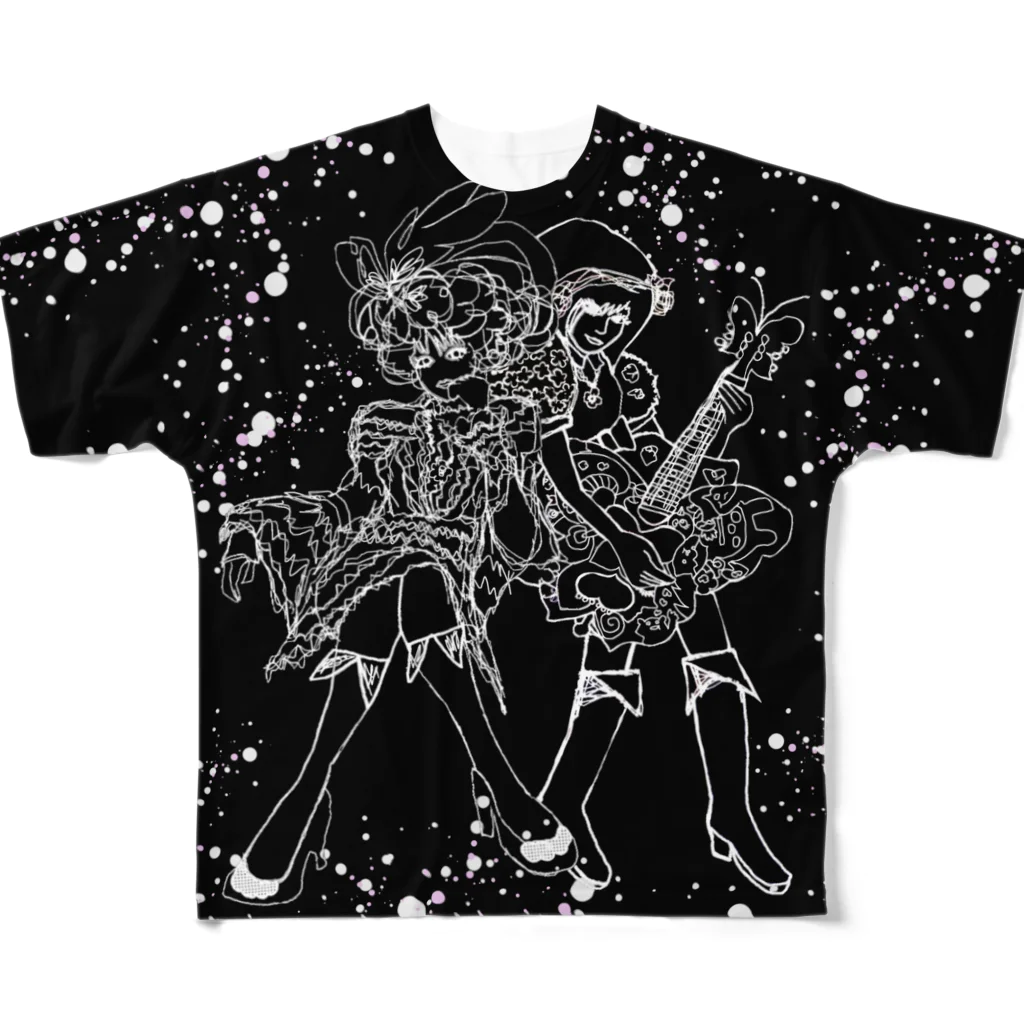 h45m69のYOU&ME Black All-Over Print T-Shirt