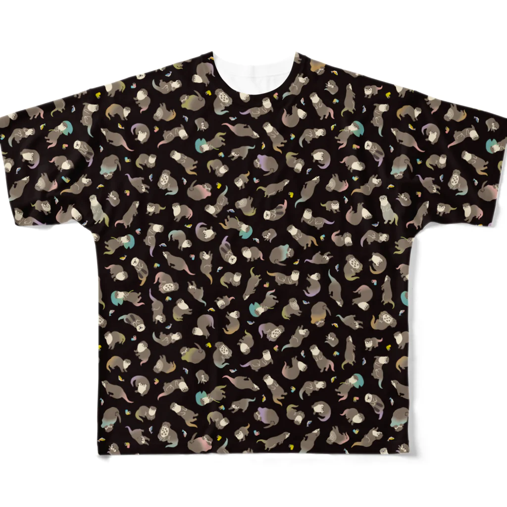 ヤム烈のカワウソいっぱい焦茶 All-Over Print T-Shirt