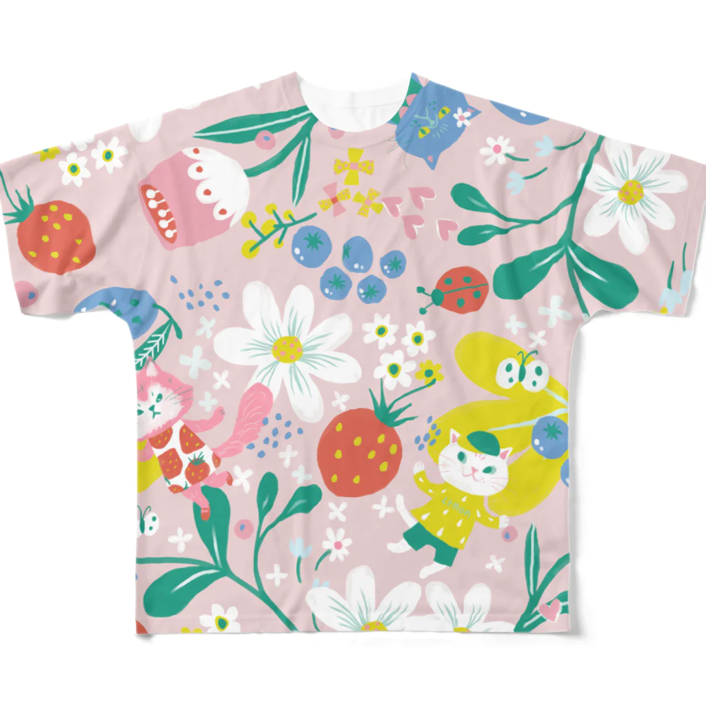 wokasinaiwoの猫花ピンク All-Over Print T-Shirt