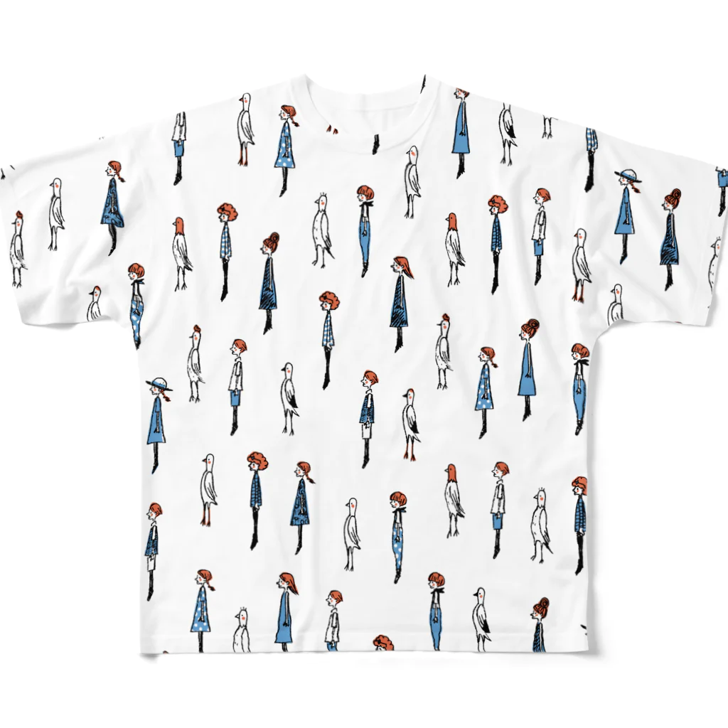 てら ねこグッズのI WISH I WERE A BIRD.青い服 All-Over Print T-Shirt