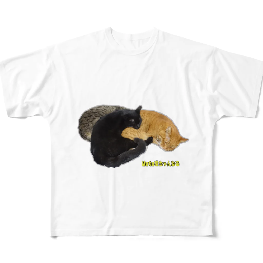 Moto@猫とバイクのVideologの3猫団子 フルグラフィックTシャツ
