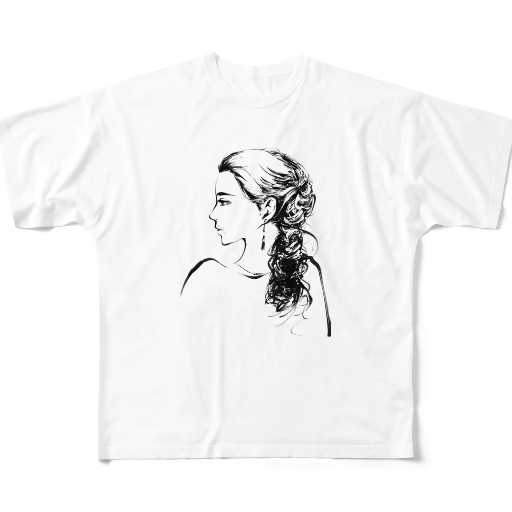 雲屋の編み込みロング横顔 All-Over Print T-Shirt