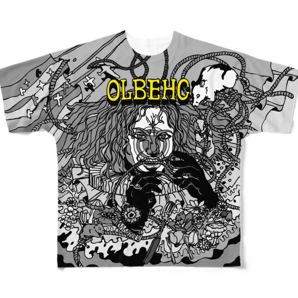 CHEBLOのOLBEHC【黄文字】 フルグラフィックTシャツ