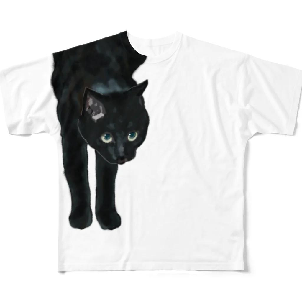 猫とやっし～ぃのアレコレの黒猫（改） フルグラフィックTシャツ