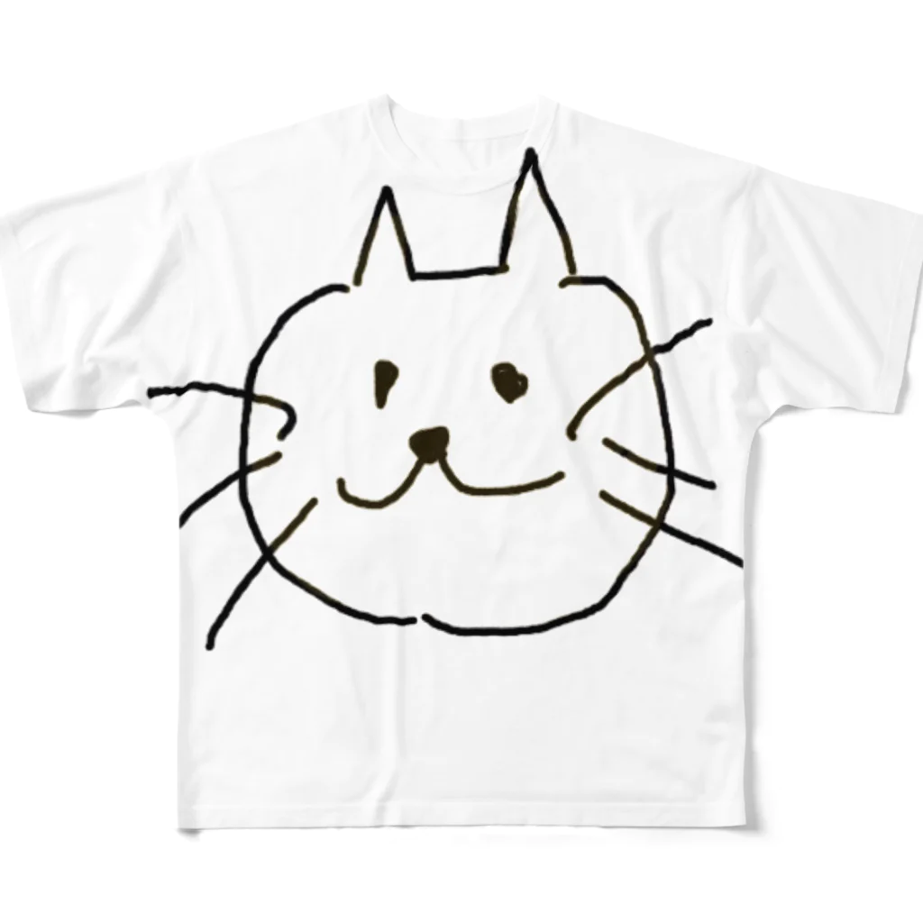 All Aloneのねこのほほえみ フルグラフィックTシャツ