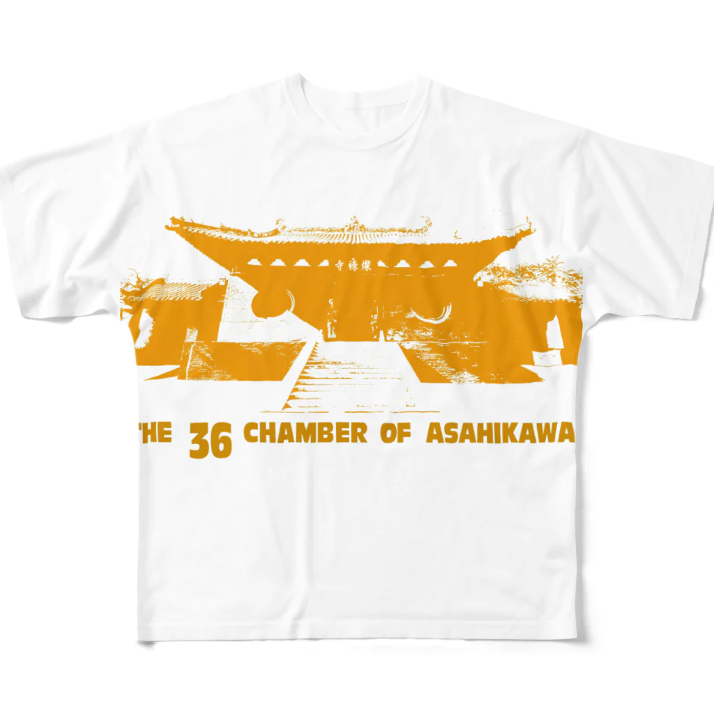 THE_36_CHAMBER_OF_ASAHIKAWAのTHE 36 CHAMBER OF ASAHIKAWA (ORANGE) All-Over Print T-Shirt