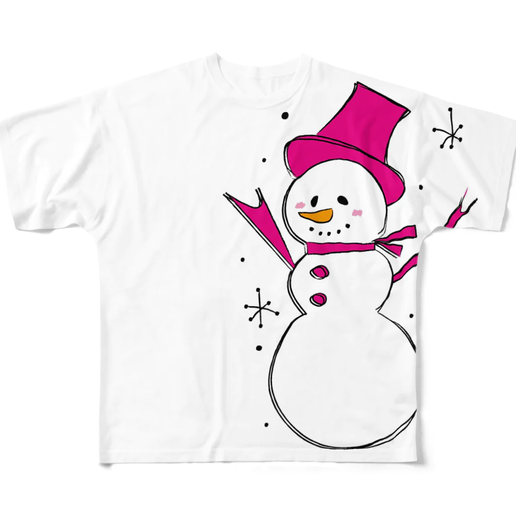 coyukiの雪だるまん桃 フルグラフィックTシャツ