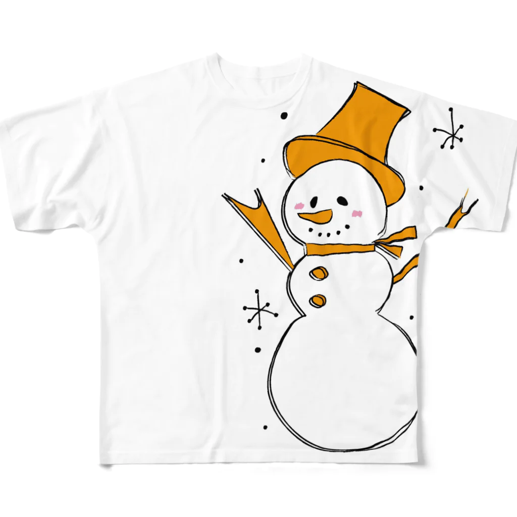 coyukiの雪だるまん橙 フルグラフィックTシャツ