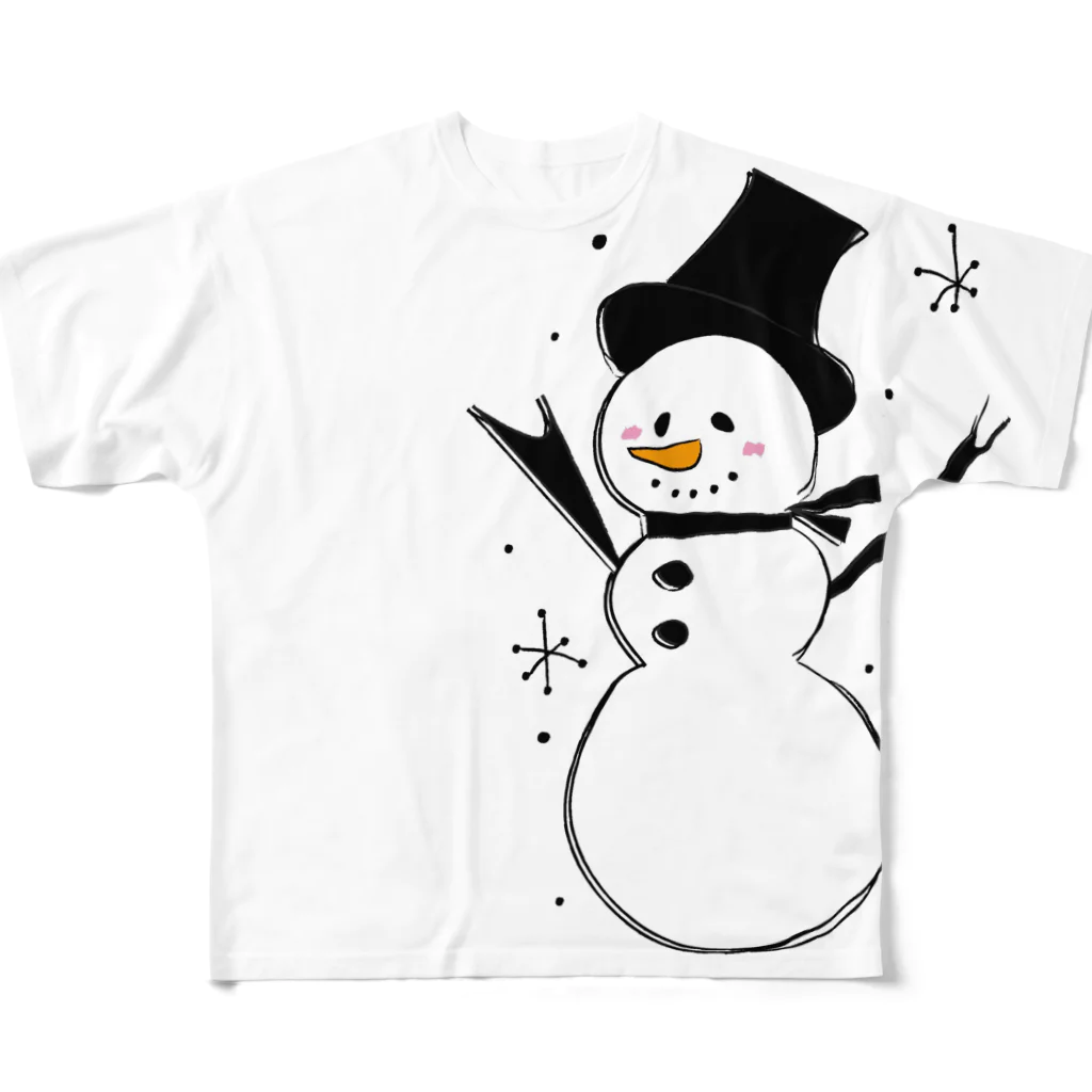 coyukiの雪だるまん黒 フルグラフィックTシャツ