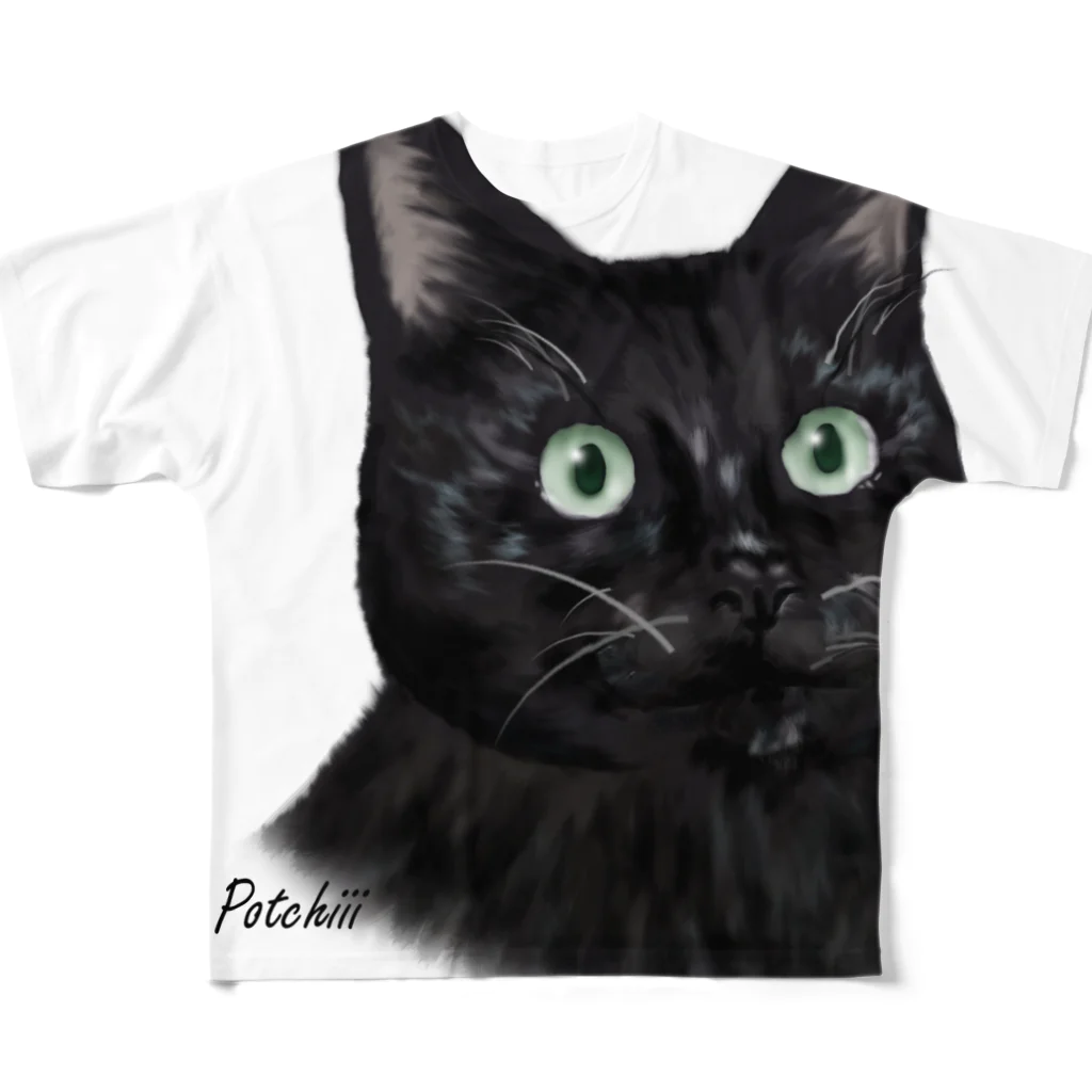 猫とやっし～ぃのアレコレのキリッと黒猫 フルグラフィックTシャツ