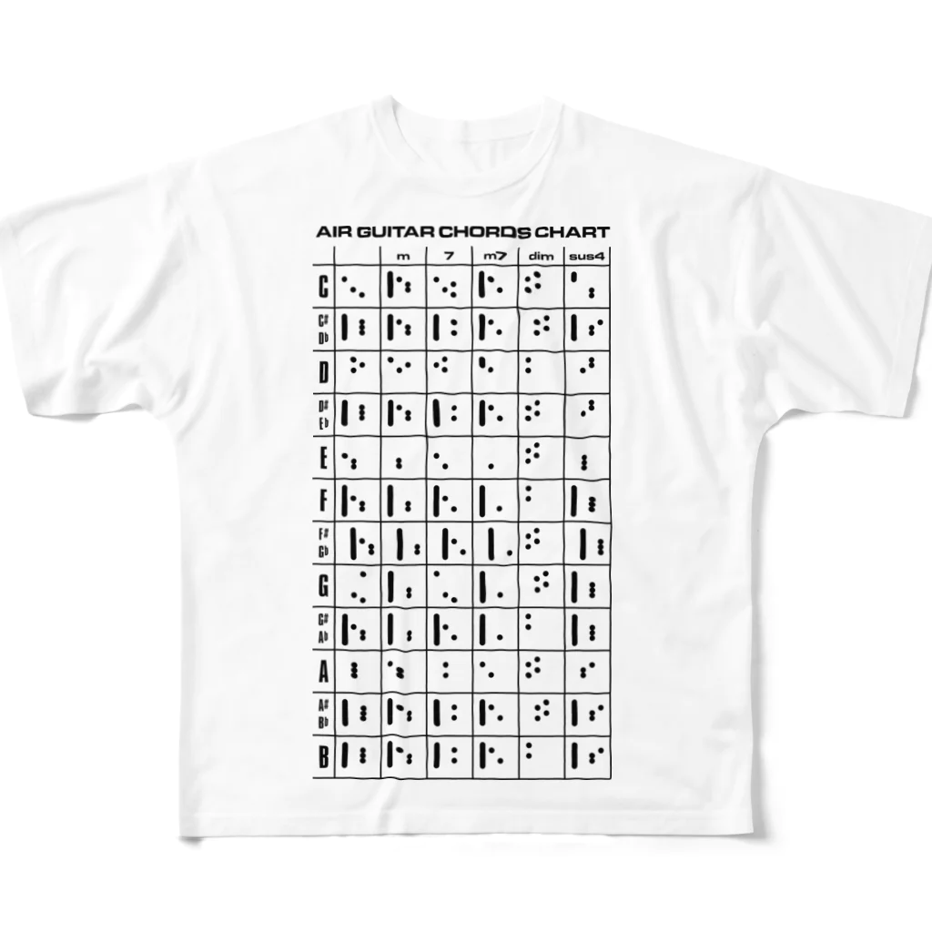 よシまるシンのAIR GUITAR CHORDS CHART フルグラフィックTシャツ